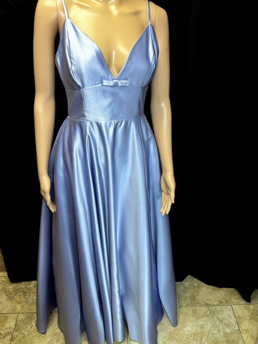 New Windsor periwinkle satin formal maxi dress